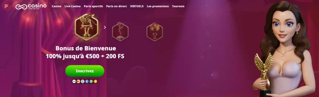 Bonus de bienvenue : jusqu'à 500 euros et 200 free spins à l’inscription