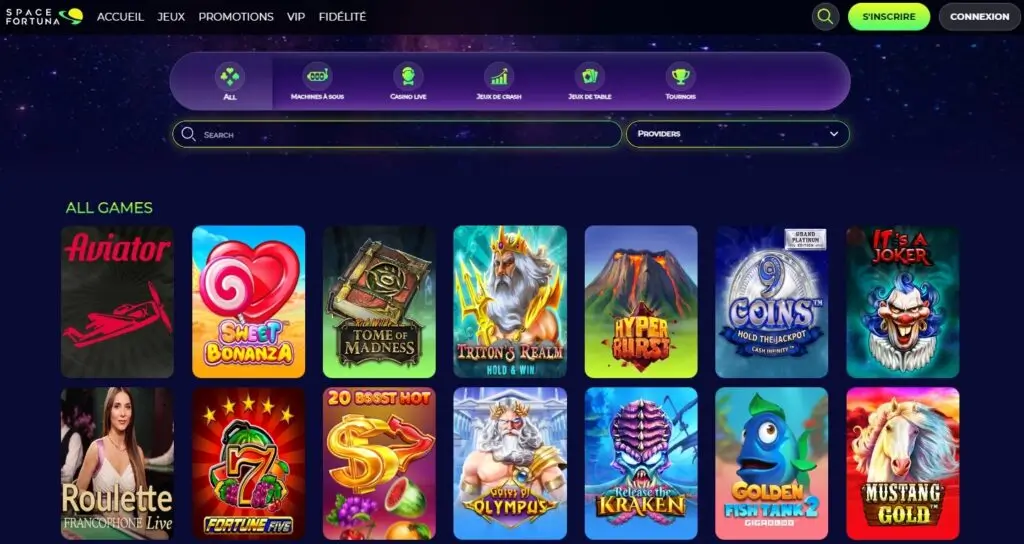 Tous les meilleurs jeux du casino en ligne sont référencés sur Space Fortuna